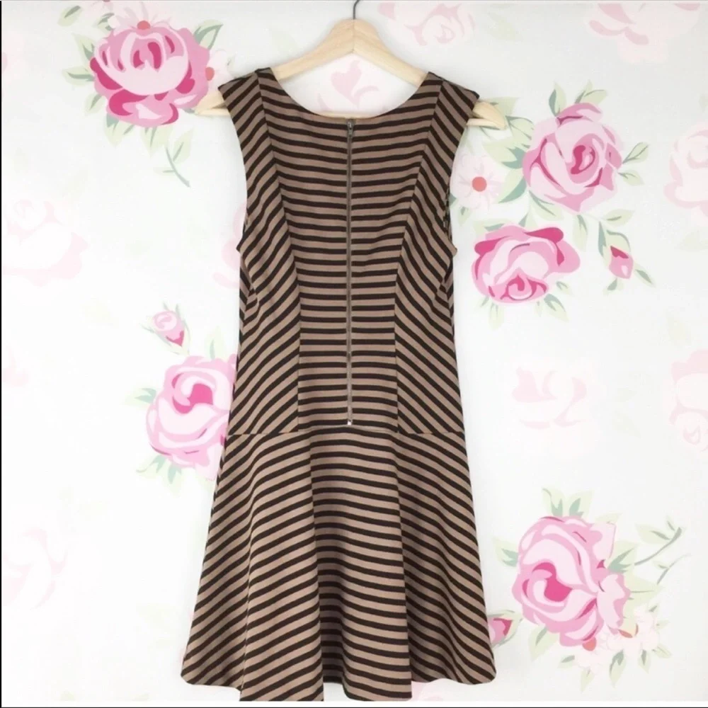 Free People Black Brown Stripe Fit and Flare Mini Dress XS